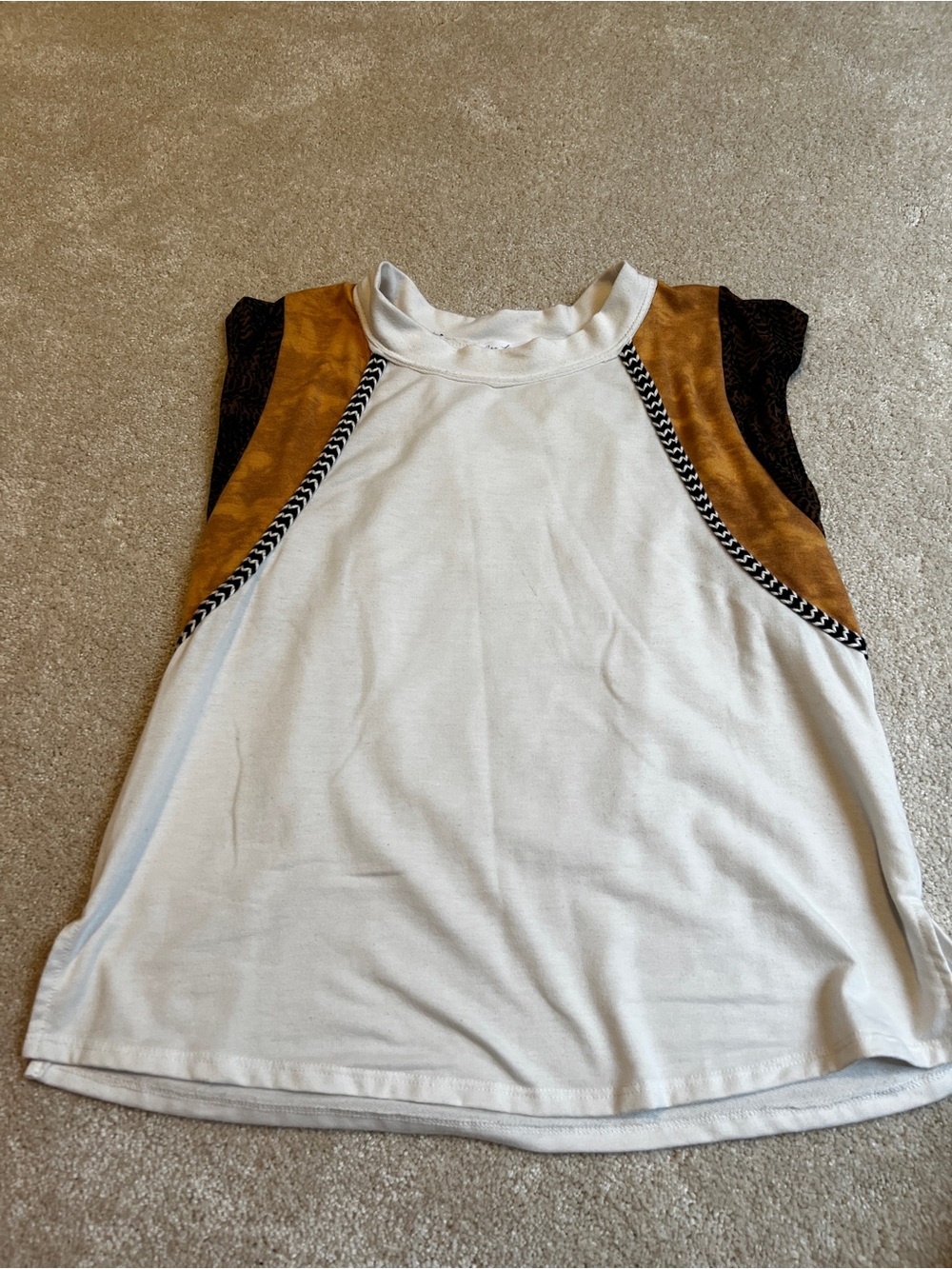 Ces Femme White Tank with Mustard and Black Trim